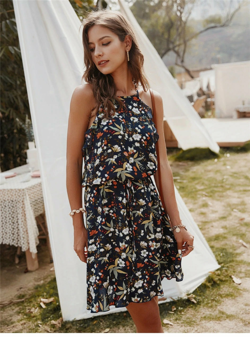 boho-Kleid Schwarz Blume