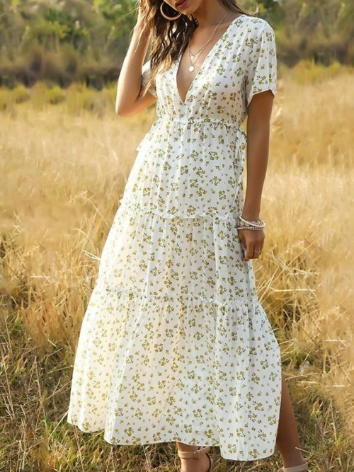 BOHO weiß MAXIKLEID