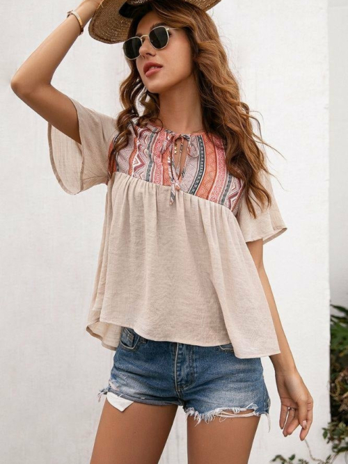 Fliessende Bluse mit Boho Print