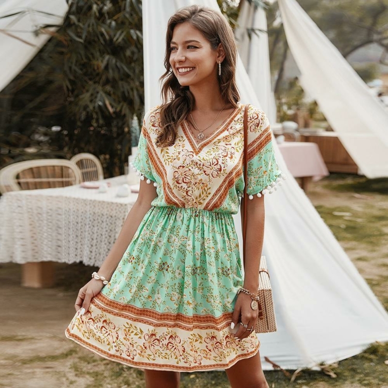 Boho Kleid Blume Mit Rüsche