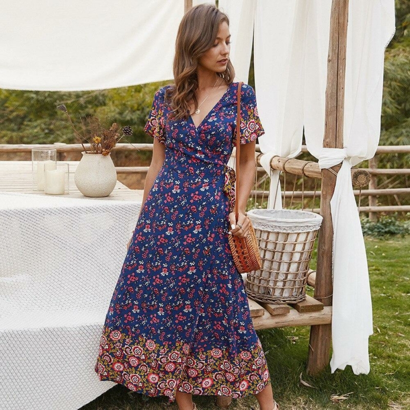 Boho Kleid Blume Türkis