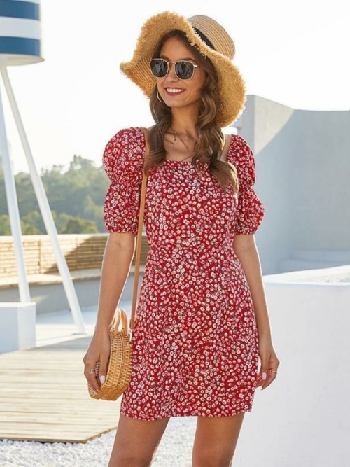 Boho Sommerkleid Rot Blume