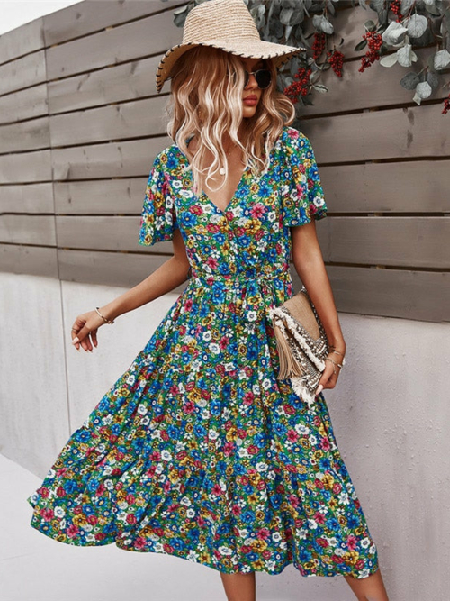 Boho Kleid Blume Mehrfarbig