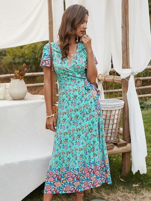 Boho Kleid Blume Türkis