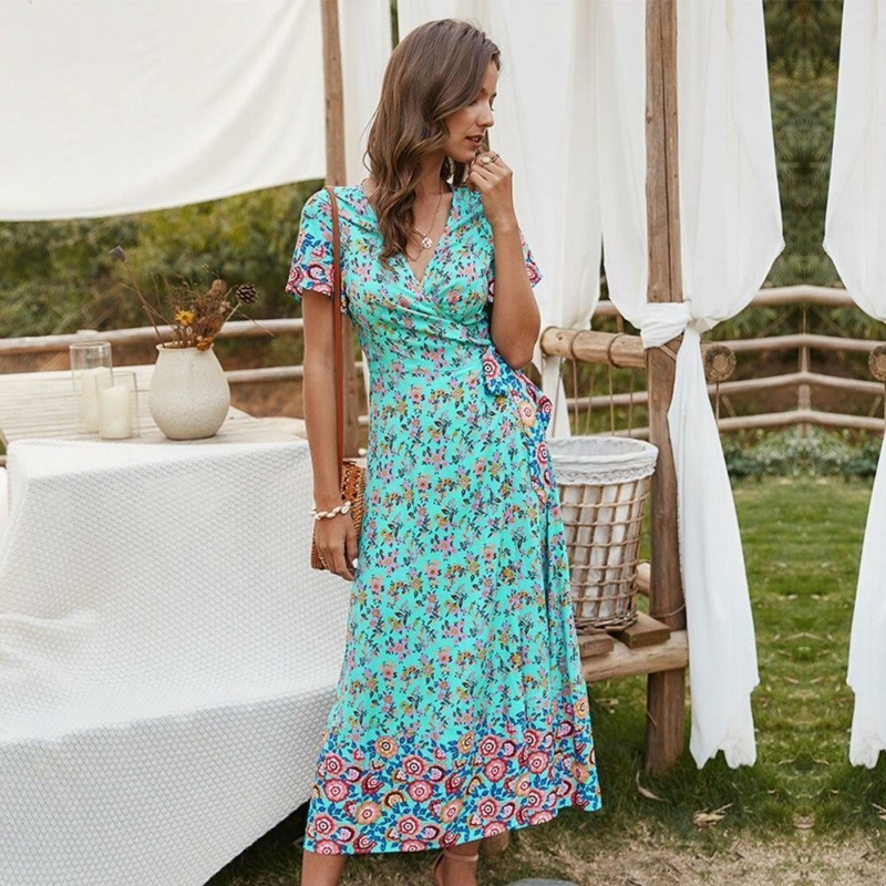 Boho Kleid Blume Türkis