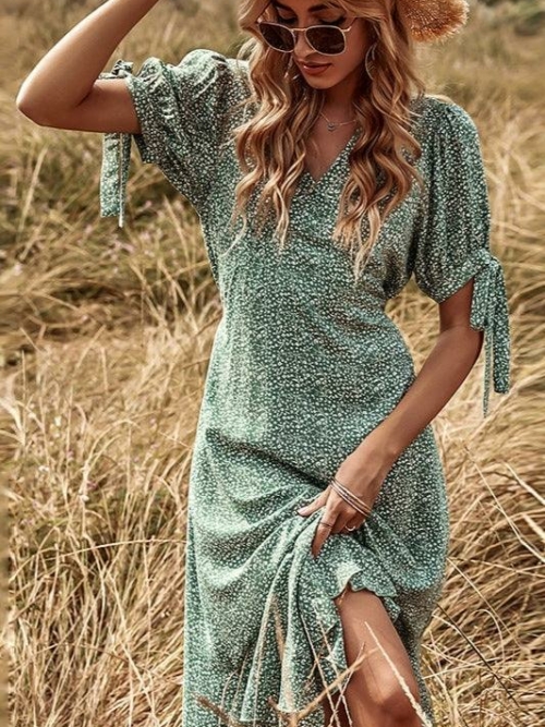 Langes grünes boho-Kleid