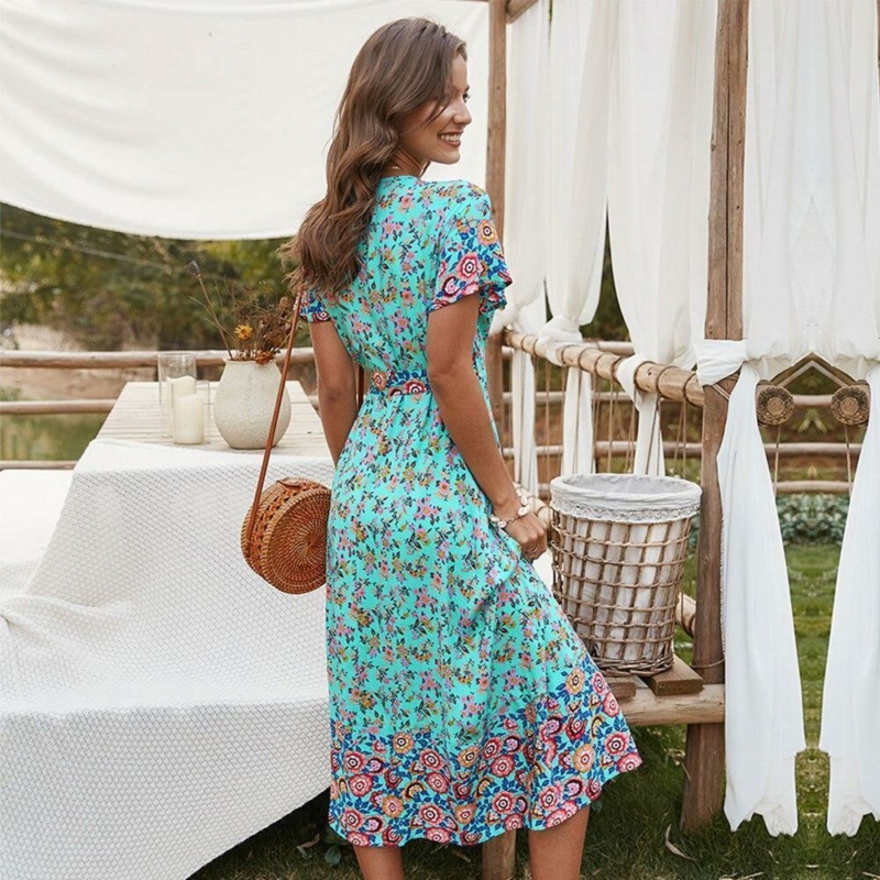 Boho Kleid Blume Türkis