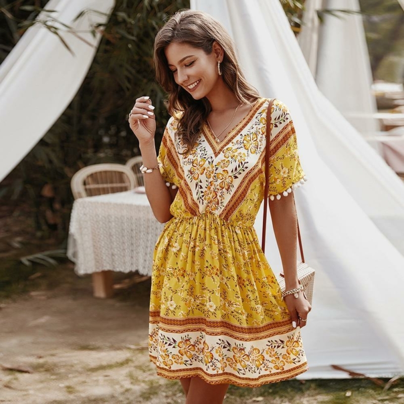 Boho Kleid Blume Mit Rüsche