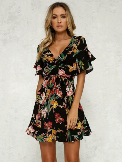 Boho Kleid mit fließender Blume