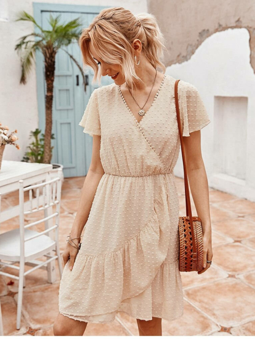 boho-Kleid Kurz Beige