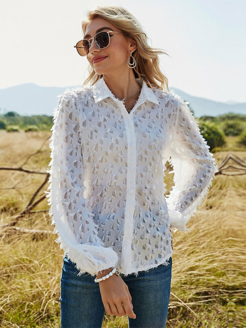 boho Bluse Frau Weiß