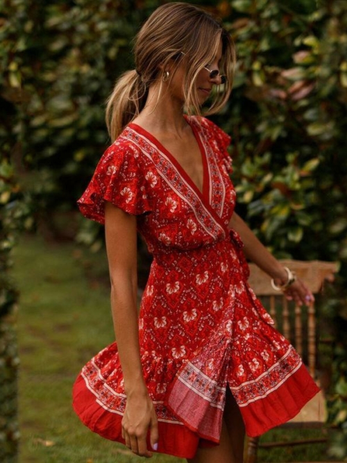 boho-Kleid Rot