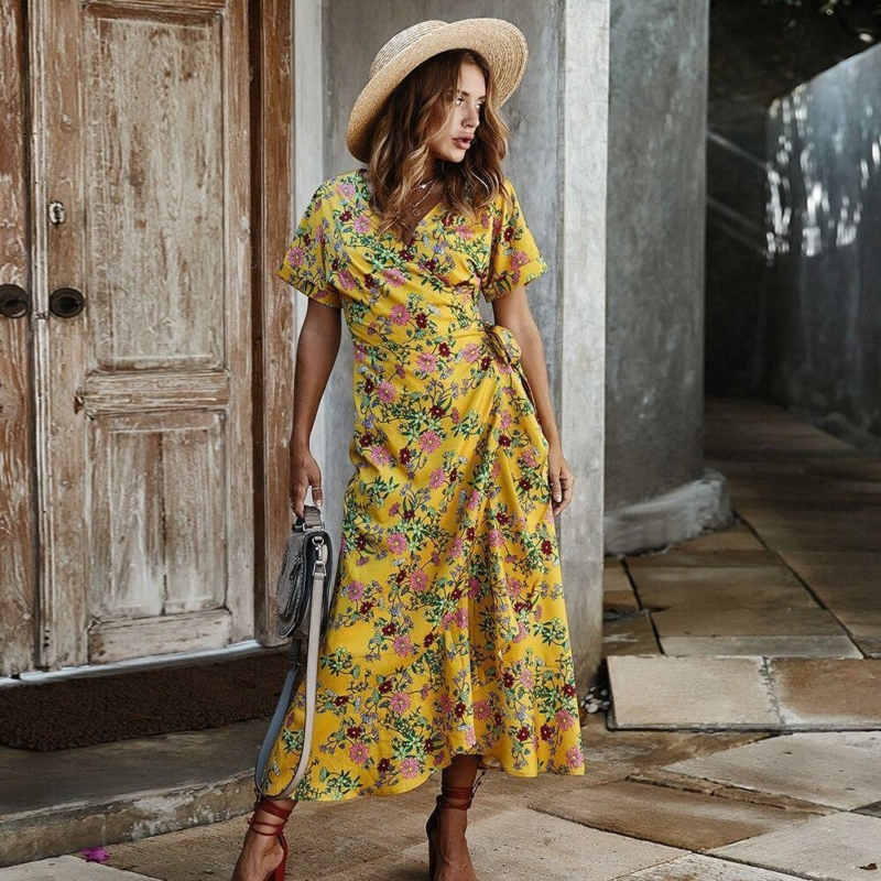 Boho Kleid Lang Asymmetrisch Blume