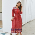 Boho Kleid Rot Blume Vintage