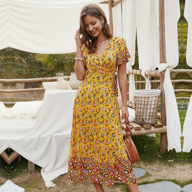 Boho Kleid Blume Türkis