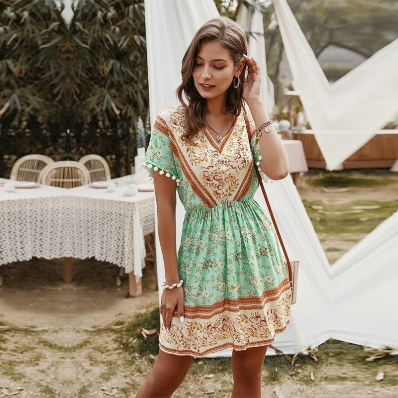 Boho Kleid Blume Mit Rüsche