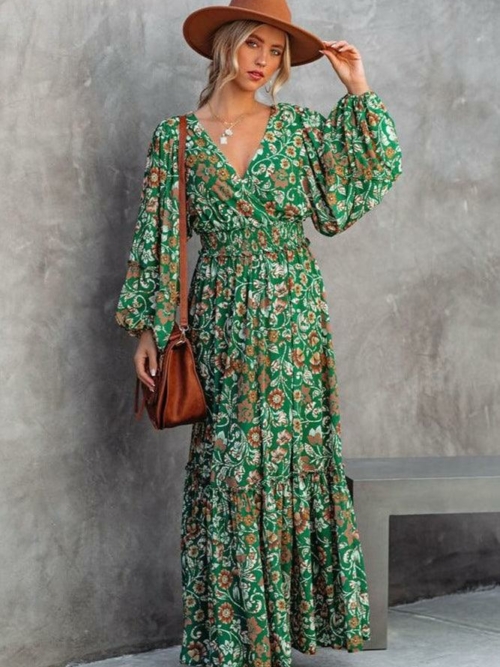 boho Maxi-Kleid mit Blumenmuster Grün