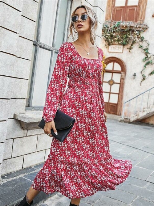 Langes Boho Kleid Blume Rosa