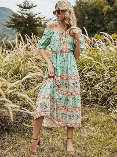 Boho Kleid Lang Chic Blume