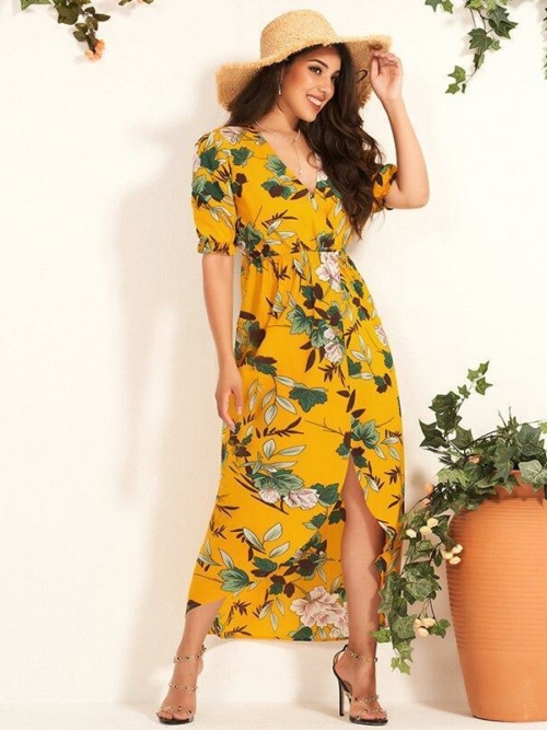 Langes Boho Blumenkleid Tropical