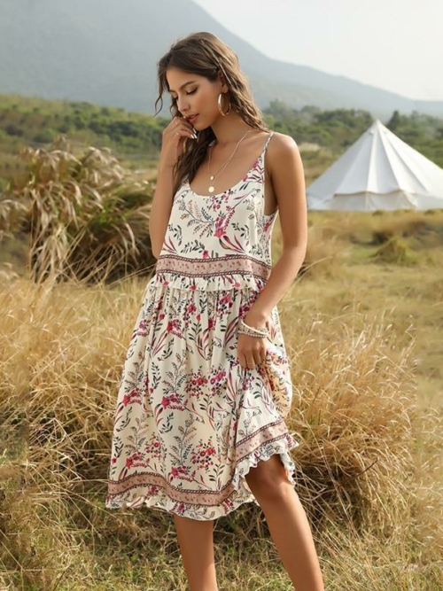 Boho Kleid Blume Muster