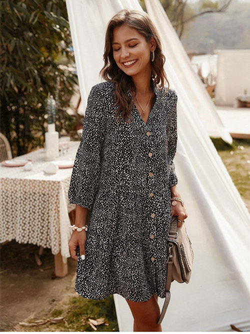 boho-Kleid Schwarz Kurz