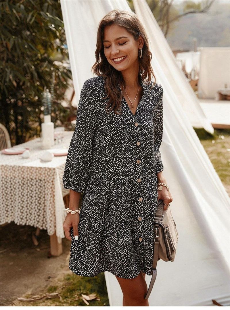 boho-Kleid Schwarz Kurz