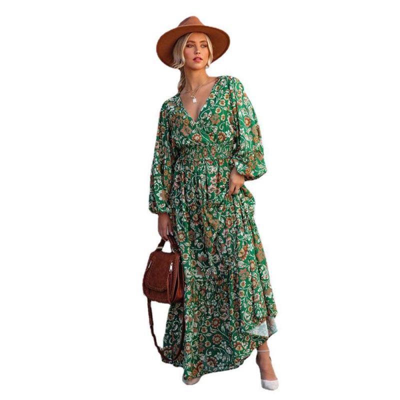 boho Maxi-Kleid mit Blumenmuster Grün