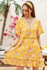 boho-Kleid Gelb Blumen