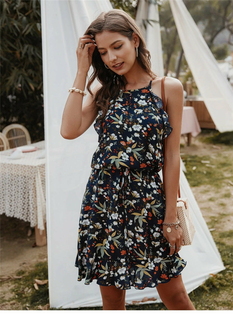 boho-Kleid Schwarz Blume