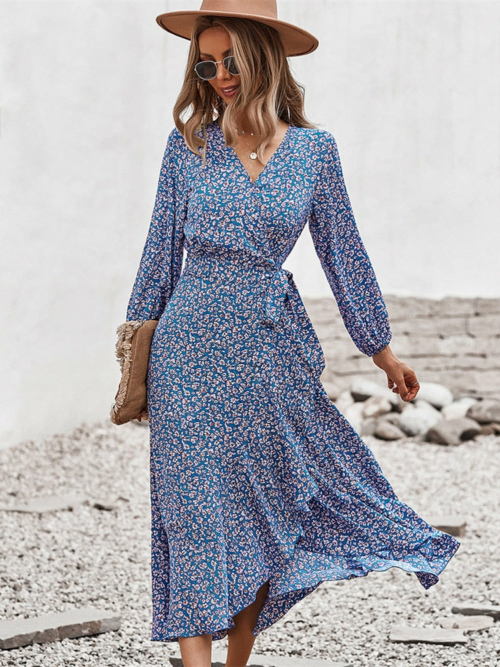 Langes Boho Kleid Kleine Blumen