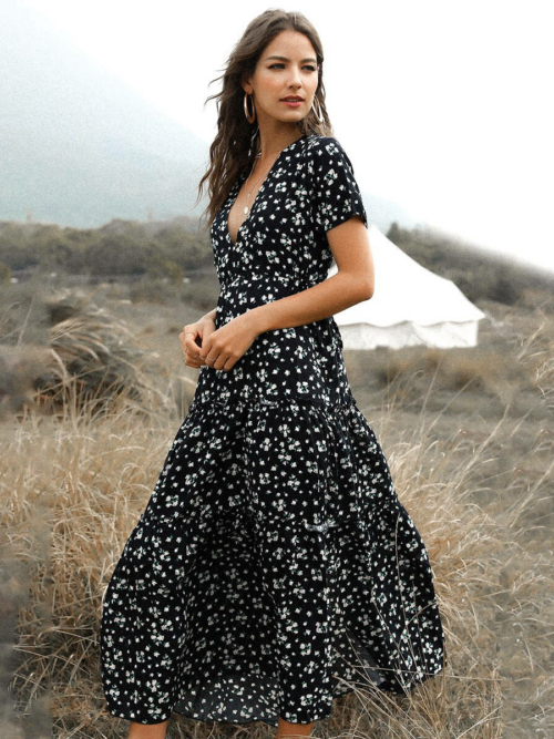 boho-Kleid Schwarz Vintage