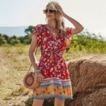 Boho Kleid "Cache Coeur" Rot Blume