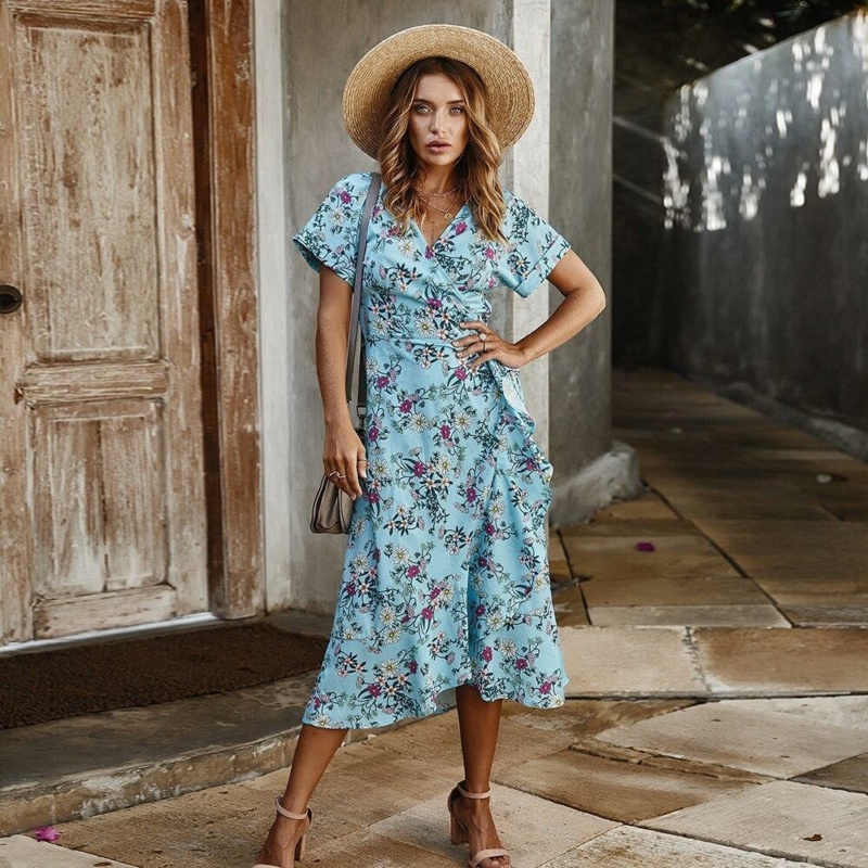 Boho Kleid Lang Asymmetrisch Blume