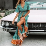 Langes BOHO KLEID grün und orange