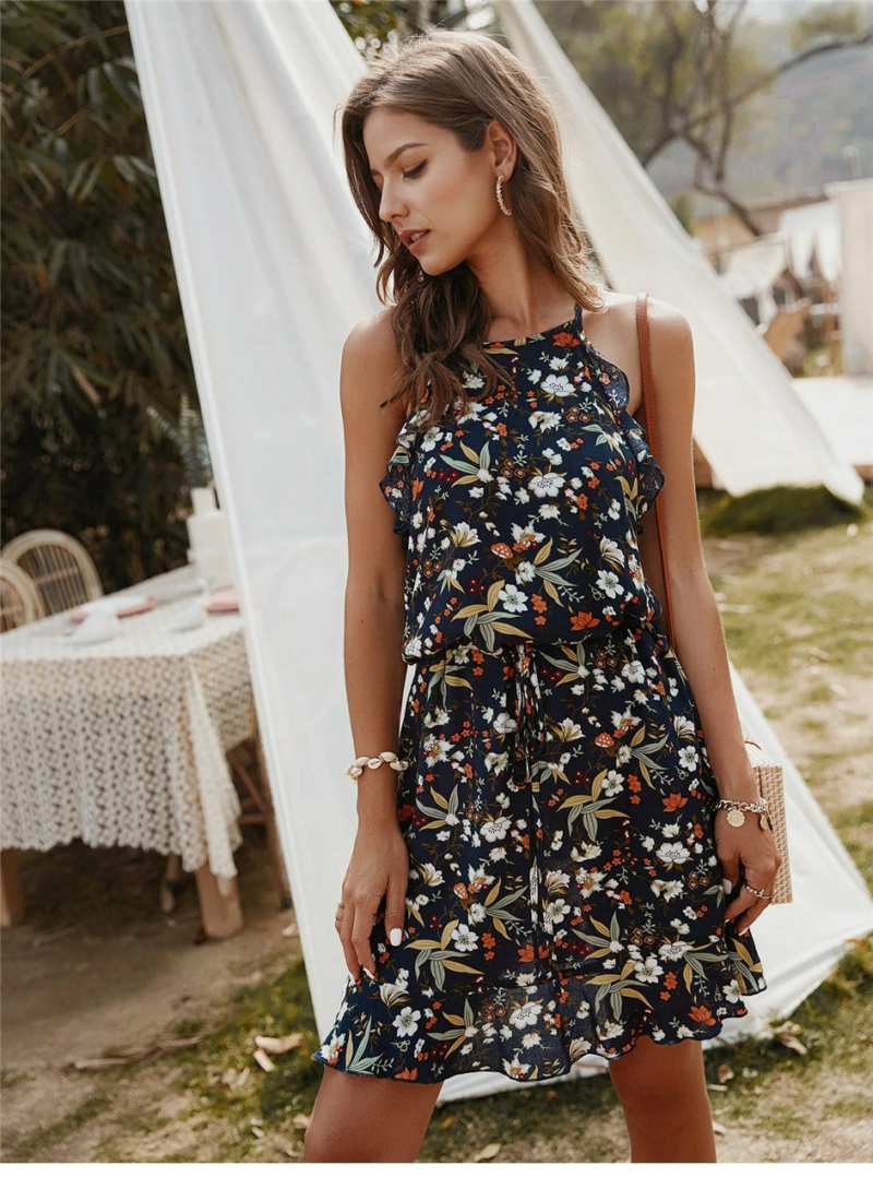 boho-Kleid Schwarz Blume