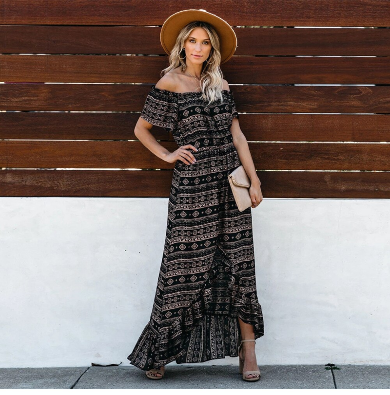 Langes boho-Kleid Schwarz