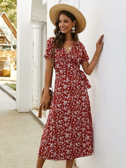 Langes boho-Blumen-Kleid