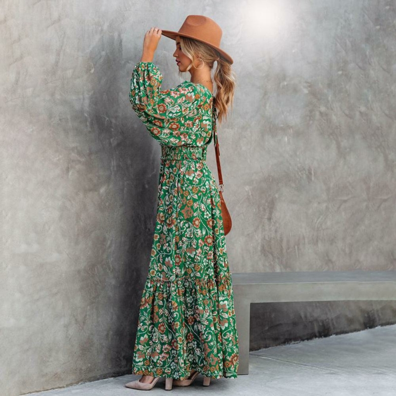 boho Maxi-Kleid mit Blumenmuster Grün