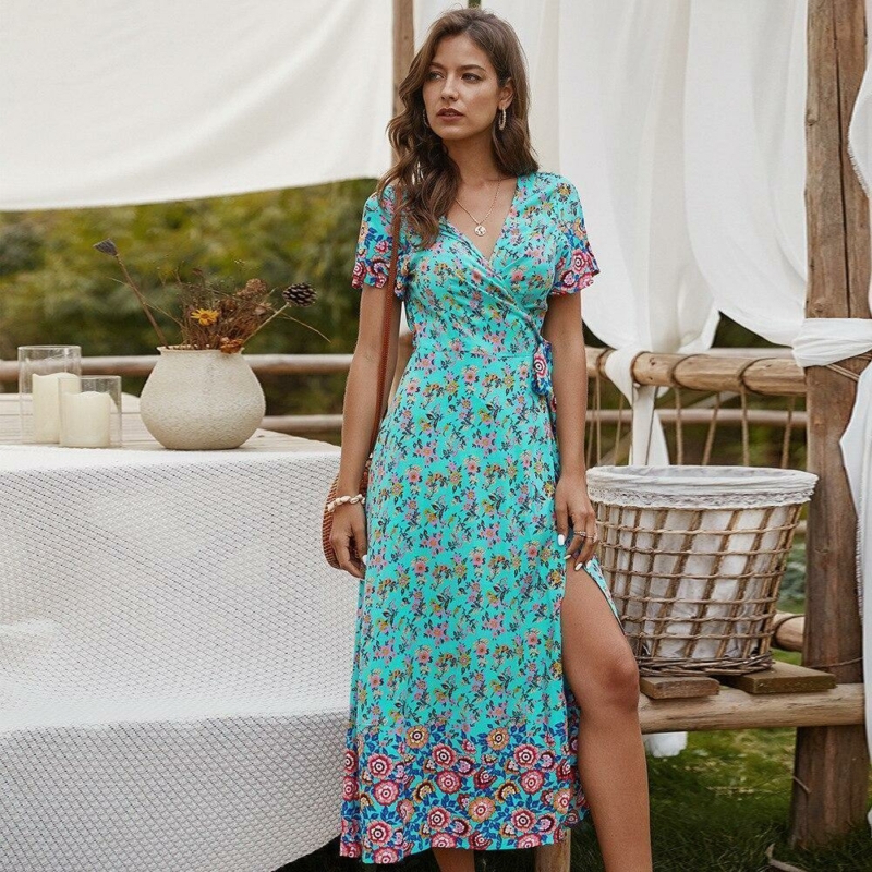 Boho Kleid Blume Türkis